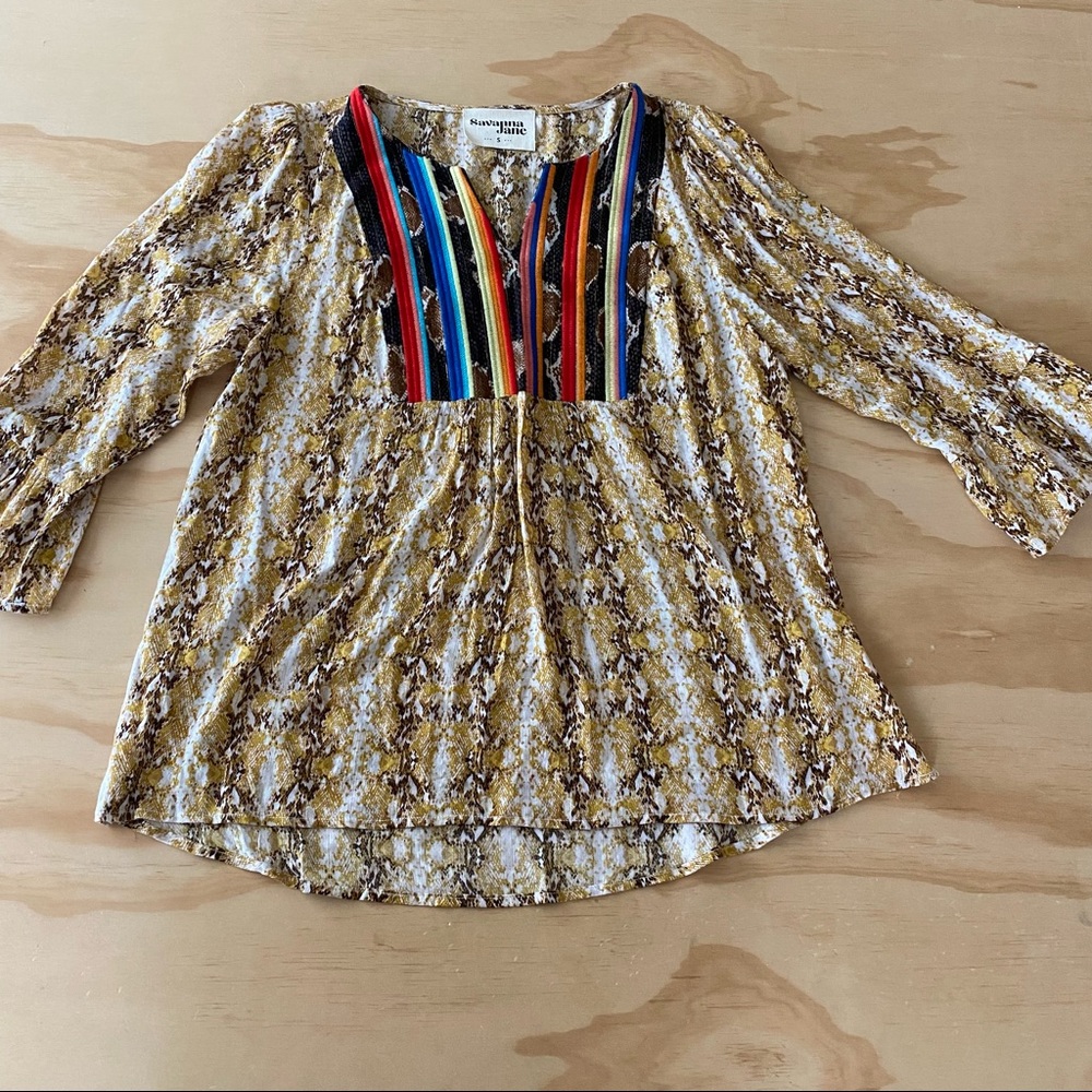 Savanna Jane Womens Embroidered Snaked Print Blouse Top Size S